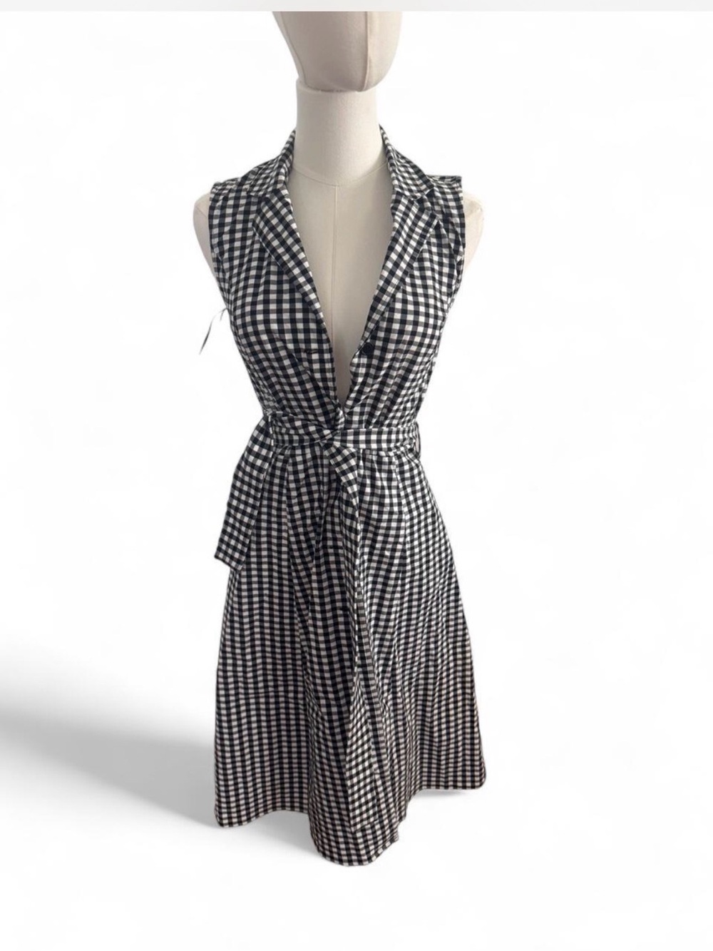 Sleeveless Black & White Gingham Wrap Dress